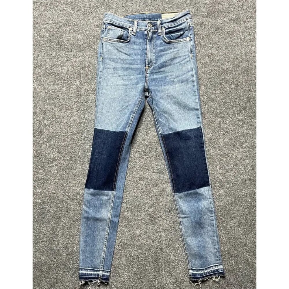 Rag & Bone Womens Skinny Jeans Blue Frayed Patches Light Wash Zip Denim USA 27
